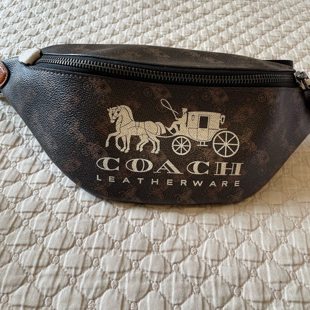Coach Brown Leather Belt Bag with Heritage Design